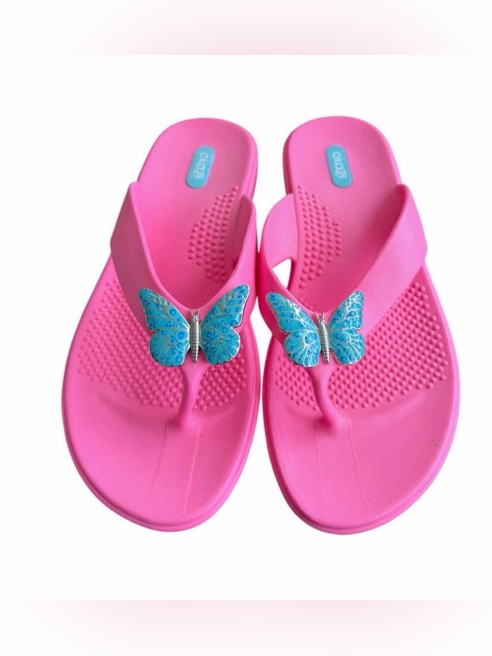 OkaB Ryann Electric Pink Butterfly Sandals Women’s M/L Beach Vacation Summer NEW